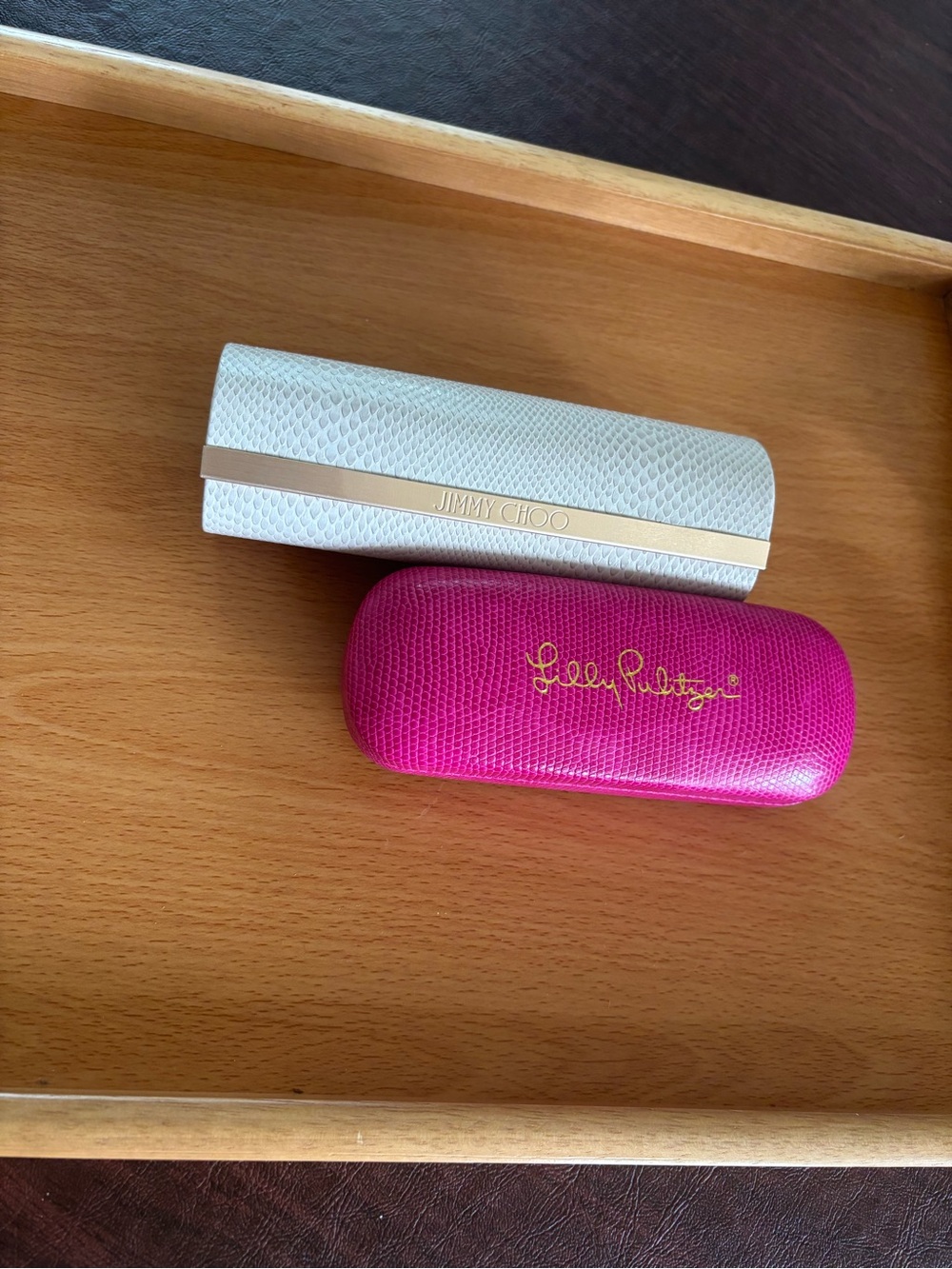 Jimmy Choo White Eyewear Case with Gold Accent
